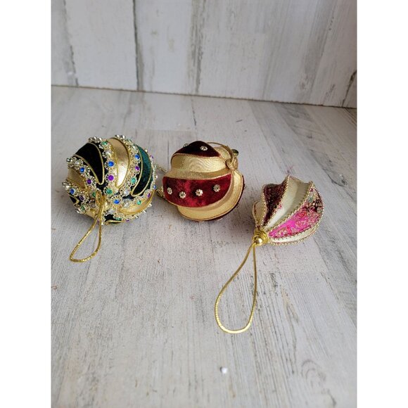 Velvet sequin ball unique ornament Xmas set Golden lace - Picture 7 of 8